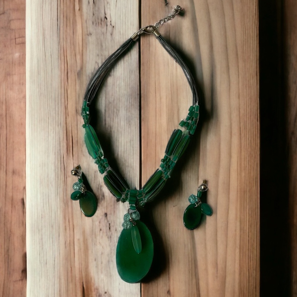 Teal necklace and earrings